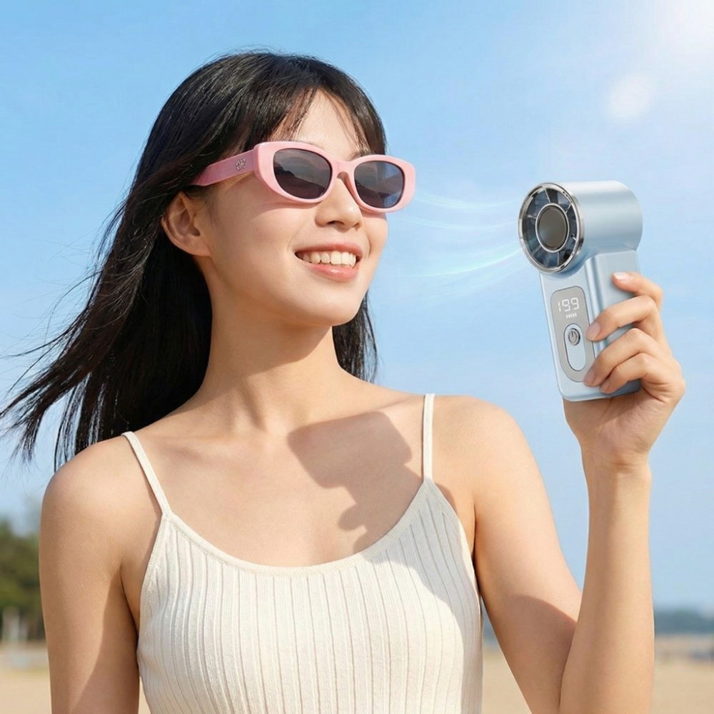 Mini 199 Gears Foldable Handheld Fan Portable Rechargeable Cooling Fan Digital Display High-Speed Turbo Fan Office