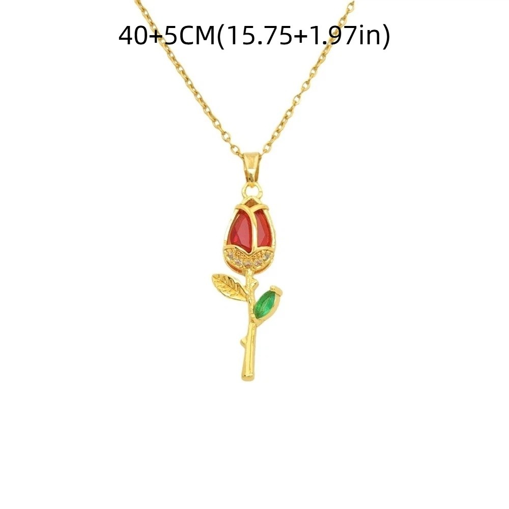 New Elegant Tulip Flower Pendant Necklace Minimalist Layered Pendant Trendy Design Sweet Style Stainless Steel Choker For Women