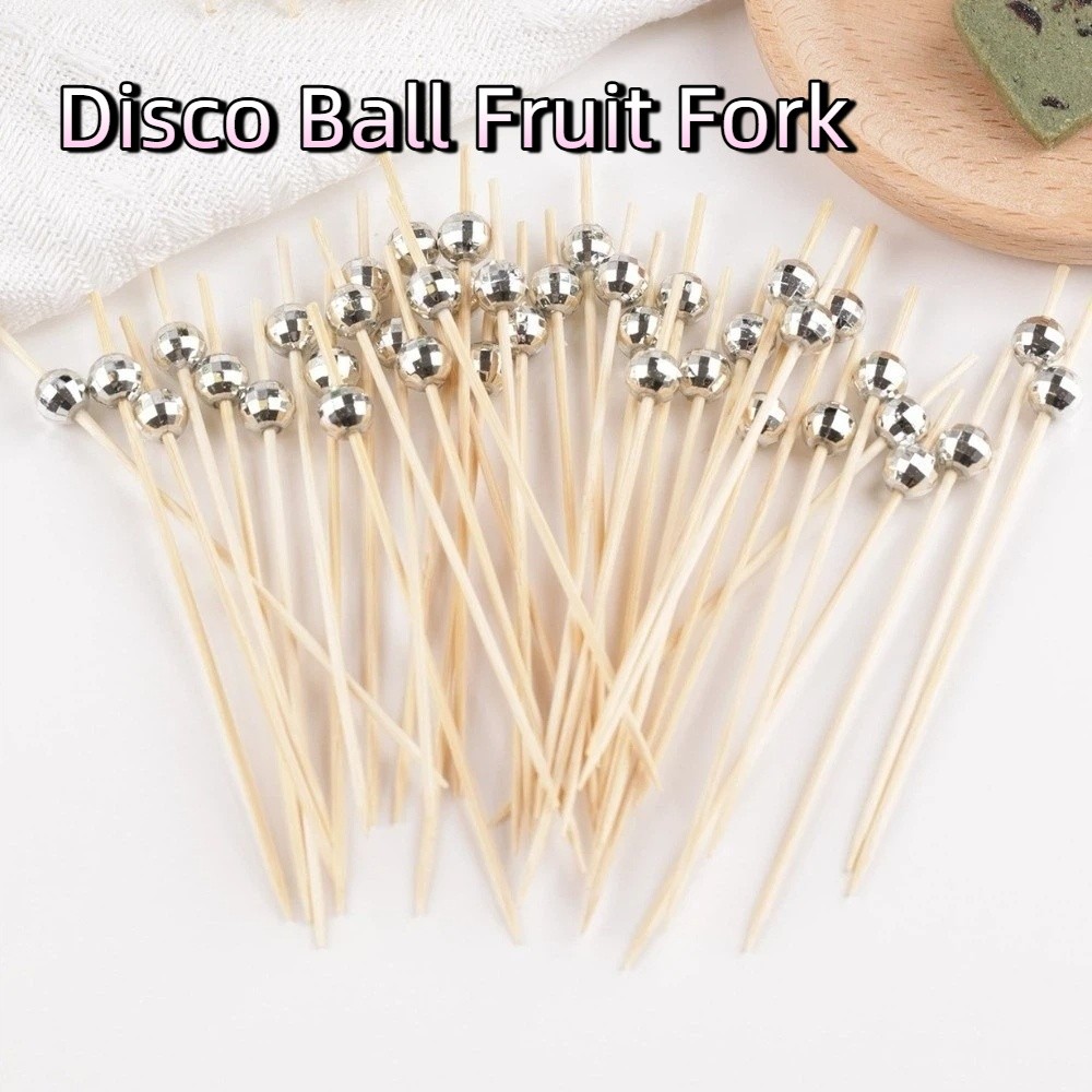 100pcs Creative Disposable Disco Ball Fruit Fork 12 cm Mirror Finish Bamboo Skewers Tableware Dessert Sticks Dessert