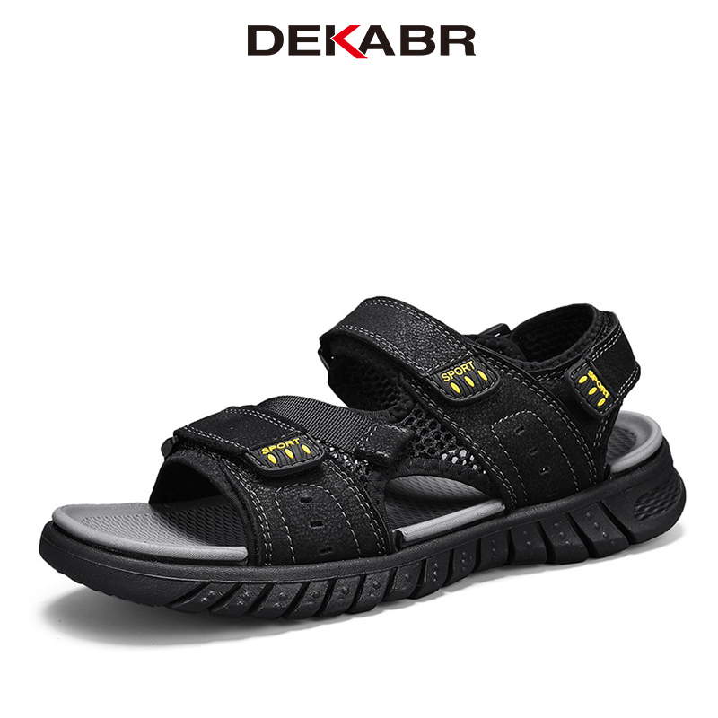 DEKABR New Fashion Mesh Genuine Hide Patchwork Men Sandals Hollow-Out Breathable Summer Outdoor Beach Casual Sandals