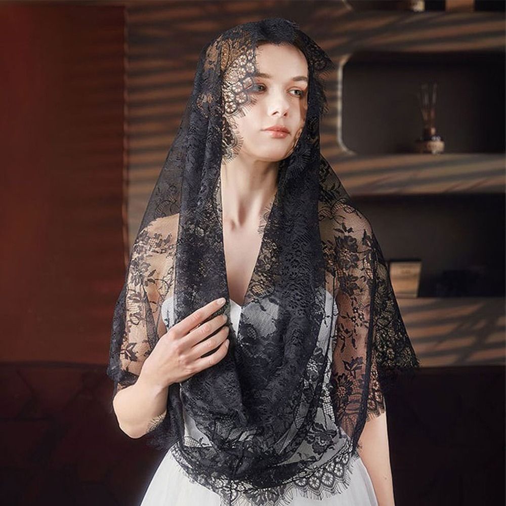 New Arrival Black White Lace Veil Spanish Style Elegant Bride Mantilla Latin Mass Wedding Head Covering for Women