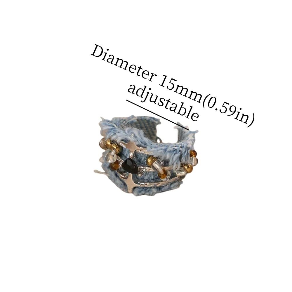 Creative Star Y2K Opening Rings Heart Three Layer Denim Rings Adjustable Jewelry Metal Beaded Rings Music Festival