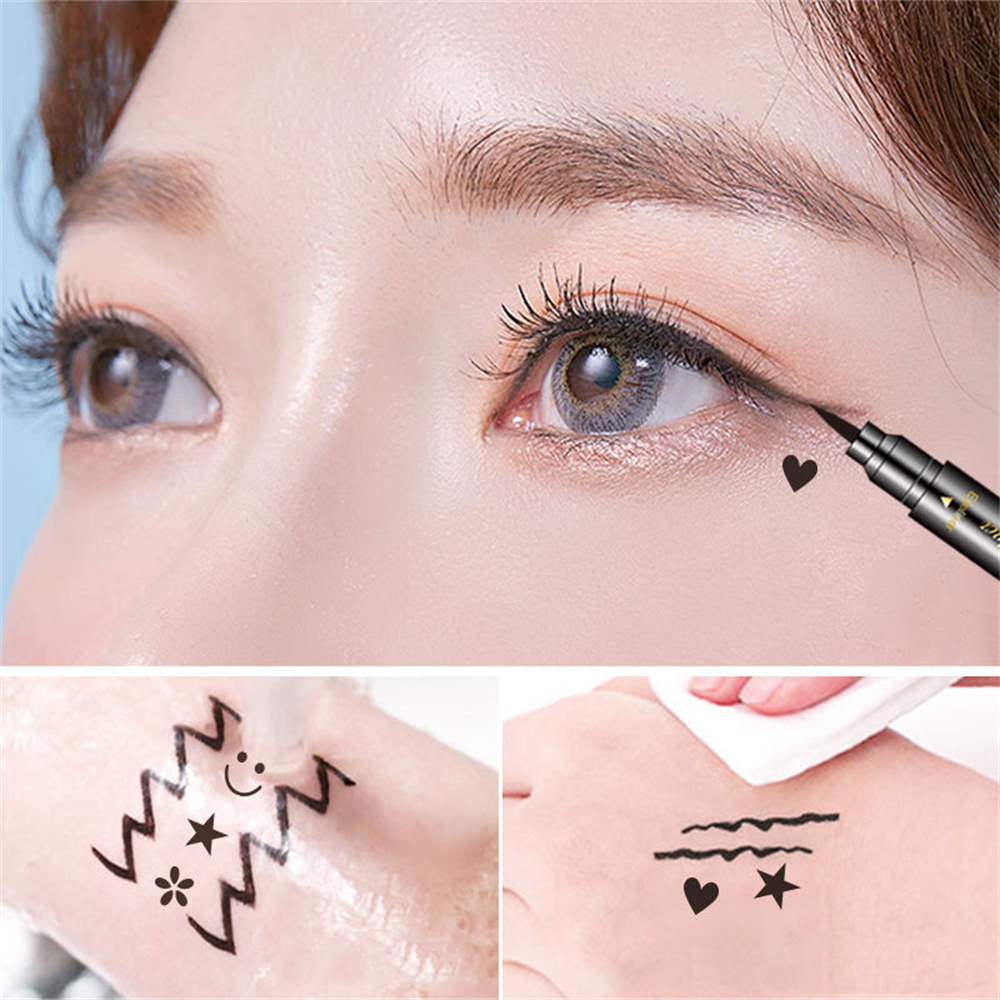 Wenefang Fashion Double-ended Eyeliner Big Seal Stamp Liquid Eyeliner Pen Waterproof Fast Dry Black Eye Liner Pencil Make-up for Women Cosmetics