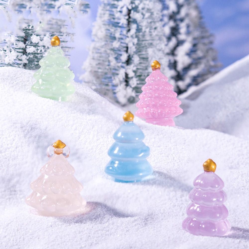 10pcs Creative Cute Luminous Christmas Tree Figurines Glowing in Dark Resin Crafts Mini Christmas Tree Statue Cartoon Colorful Merry Christmas Decoration Christmas Gift