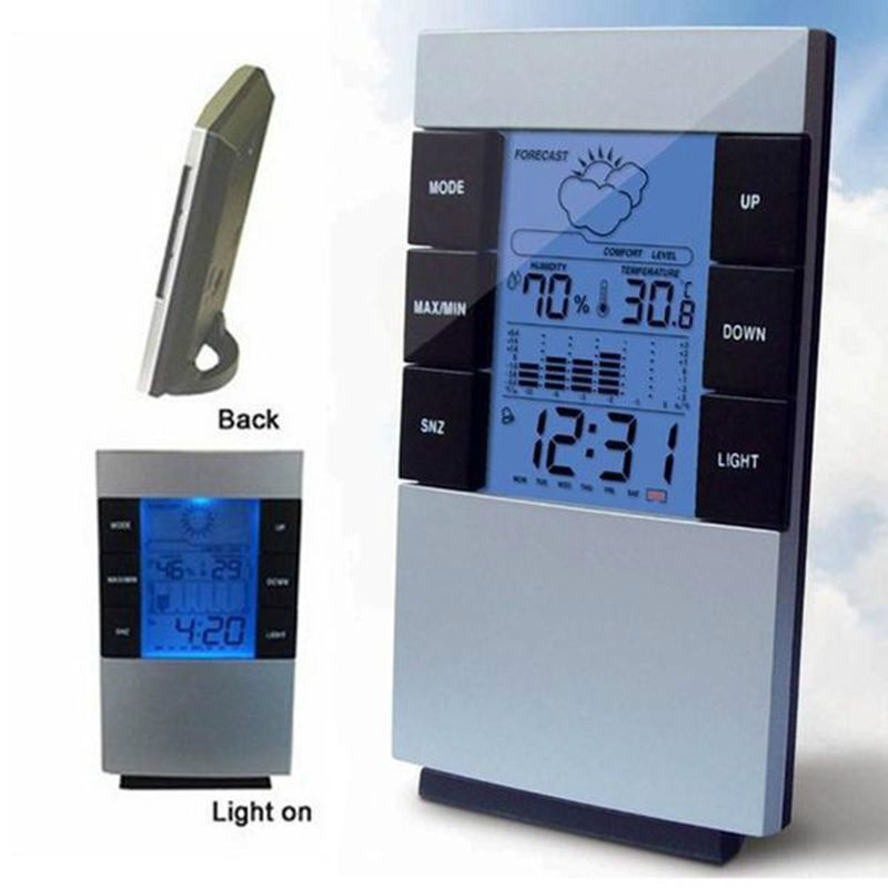 【New design】LED Alarm Clock Temperature Desk Time Date Display Calendar Hygrometer Humidity Meter Weather Forecast Digital Clock