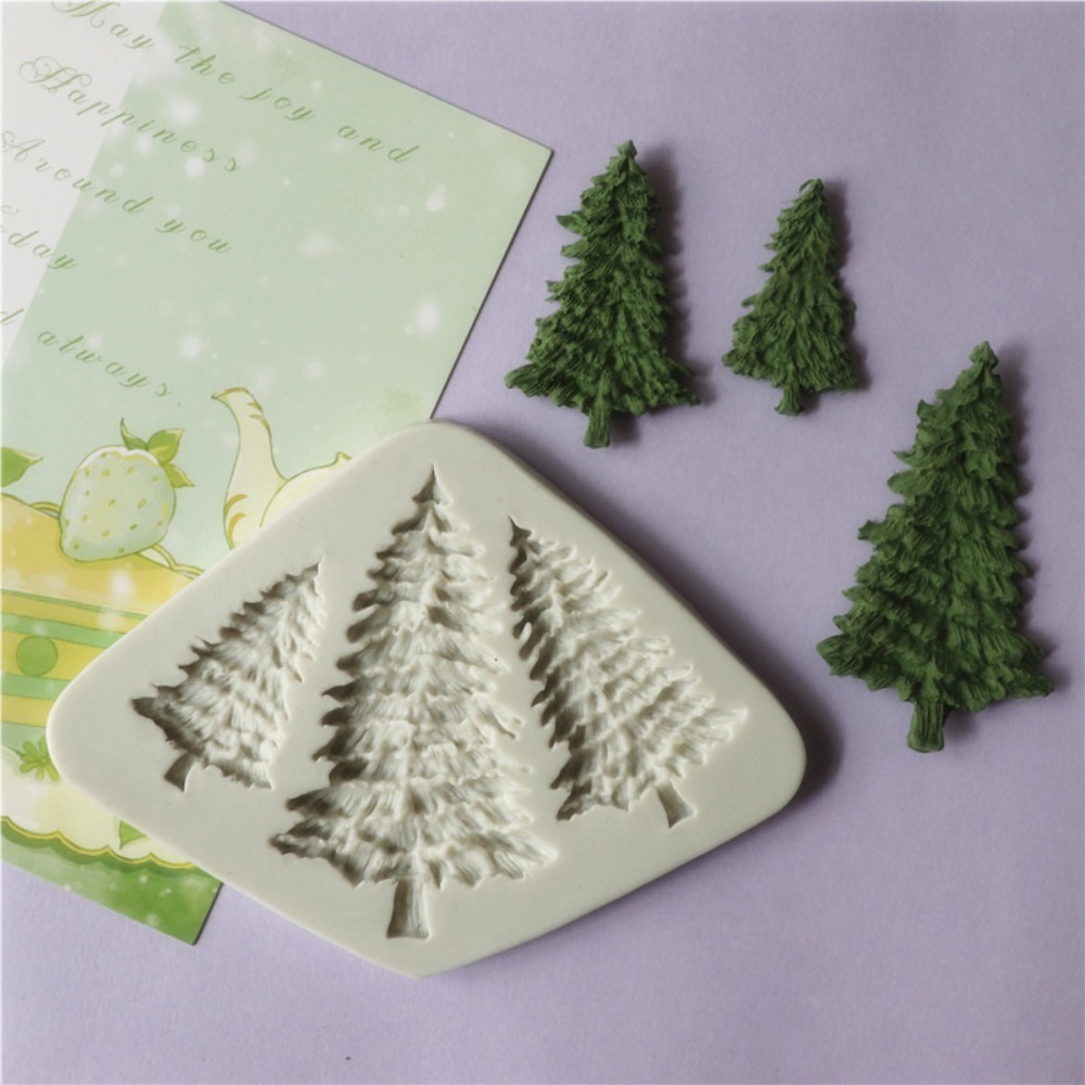 Craft Pink Grey Christmas Tree Silicone Cake Mold 3 Grids Easy Demoulding Chocolate Mold Soft Clear Printing Cake Decorating Tools Cookies