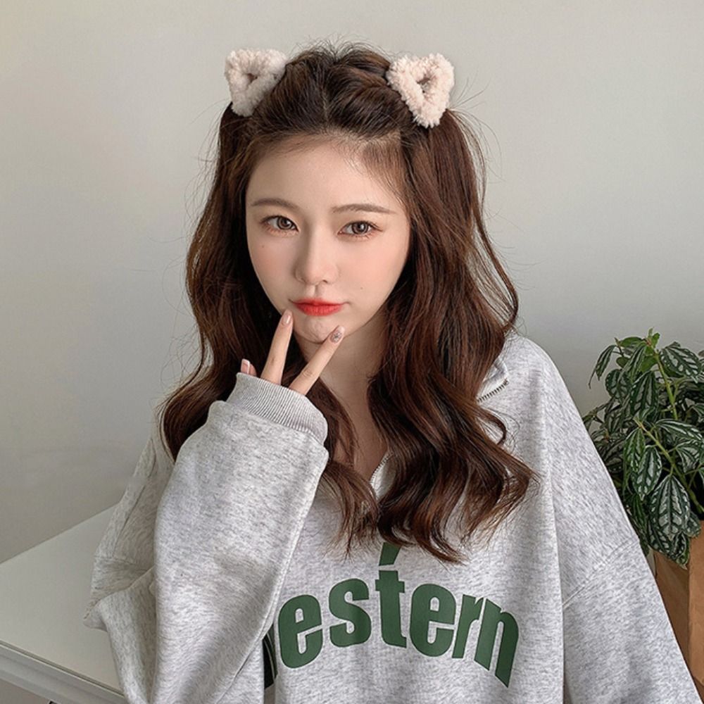 Cute Lambhair Plush Cat Ear Hair Clip Small Size Hairpins Small Bear Ear Hair Claw Mini Shark Clip Mini Cat Ear Hairgrip Children