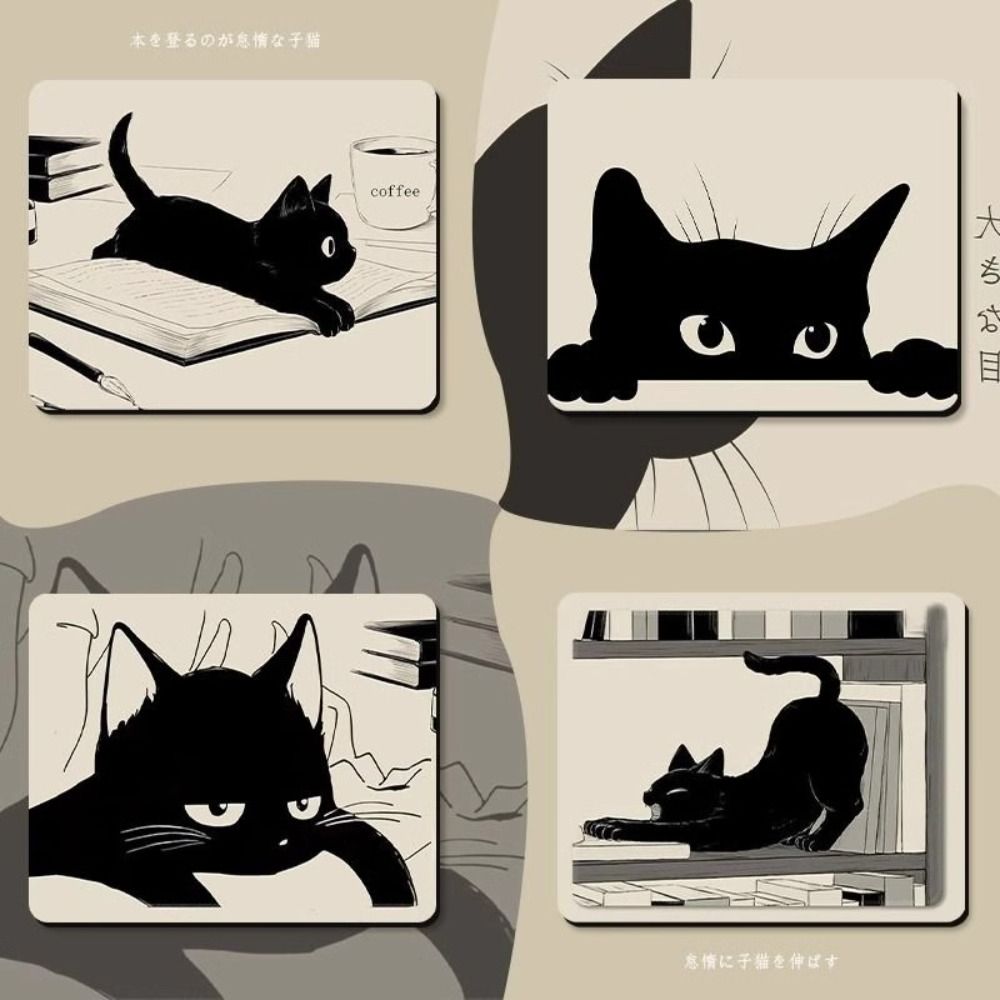 Cartoon Desk Mat Cat Mouse Pads Anti-Slip Waterproof Cat Mouse Mat Thickened Literary Black Cat Mouse Pad Office Desk