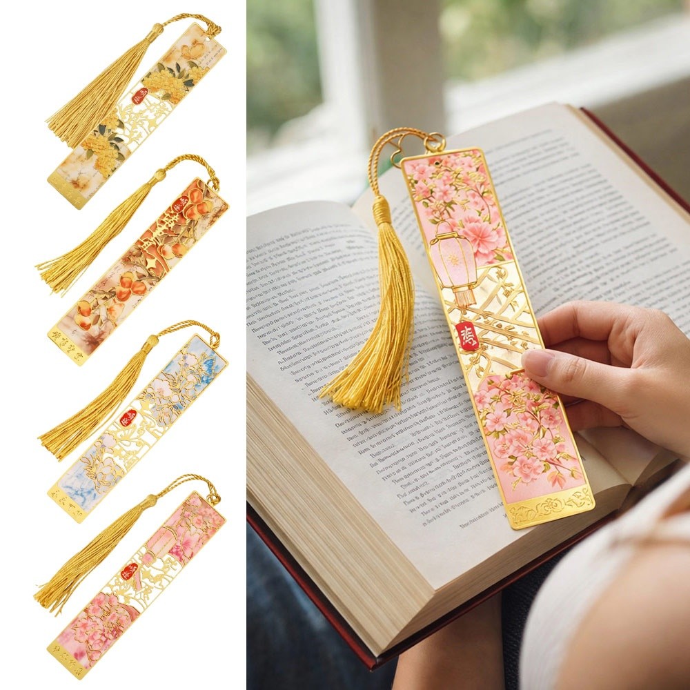 Vintage Tassel Pendant Metal Bookmark Pendant Decorative Aesthetic Stationery Pagination Mark Oil Painting Bookmarks Student Gift