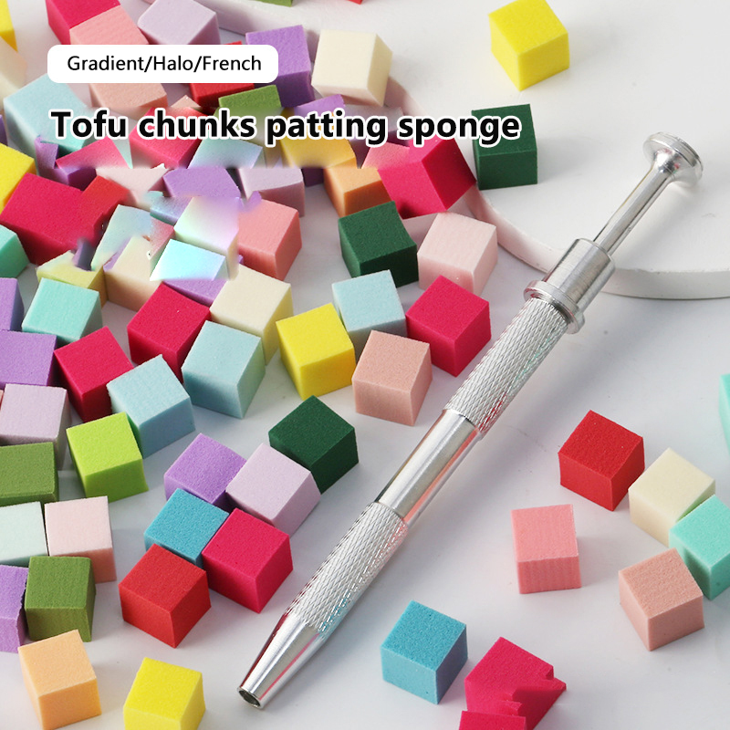 100pcs 1cm Soft Nail Art Sponges + Grab Pen Set Gradient Nail Art Stamper Tools Manicure DIY Creative Nail Accessor Supplies CF8