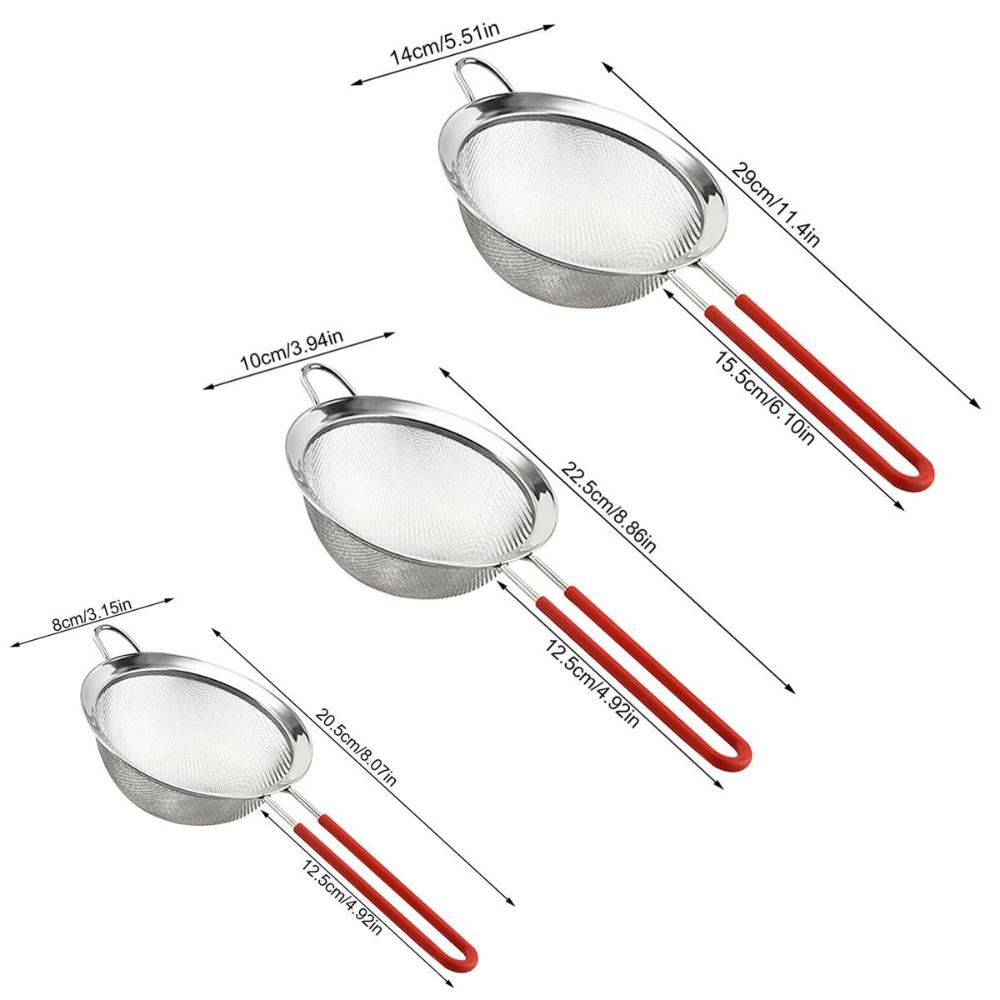 Double Layer Kitchen Fine Mesh Colander Strainer Silicone Handle Sifting Tool Filter Spoon Powder Sieve Flour Sifter