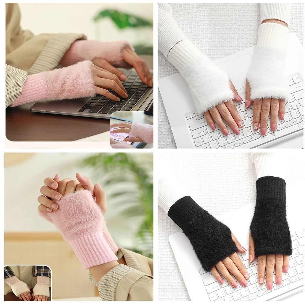 1 Pair Chic Men Black Knitted Stretch Elastic Warm Half Finger Fingerless Gloves Winter