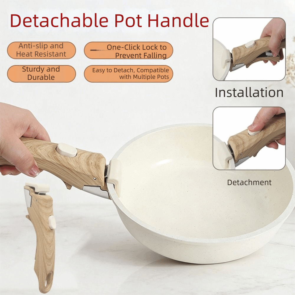 Hand Grip Wood Handle Removable Pot Handle Anti-Scalding Ergonomic Detachable Frying Pan Handle Portable Removable Pot Replacement Clip Bowl