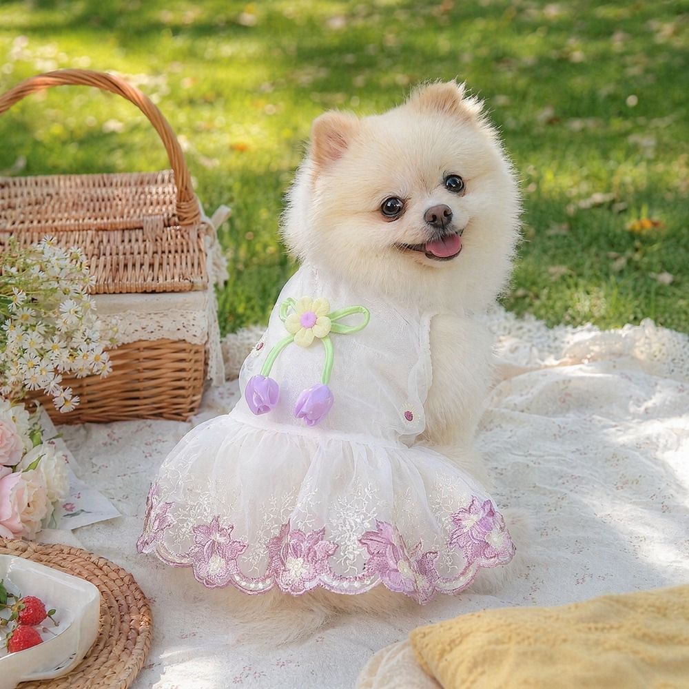Pet Apparel Thin Mesh 3D Flower Pet Dress Lightweight Comfortable Dog Princess Dress Breathable Pet Sleeveless Dress Outdoor