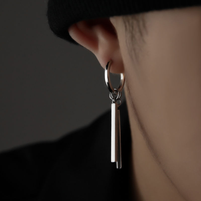 【New Arrivals】Earrings Men's Fashionable High-end Fashionable Distinctive Earrings Long Earrings Long Stick Men's Earrings Square Bar Ear Ring Cool