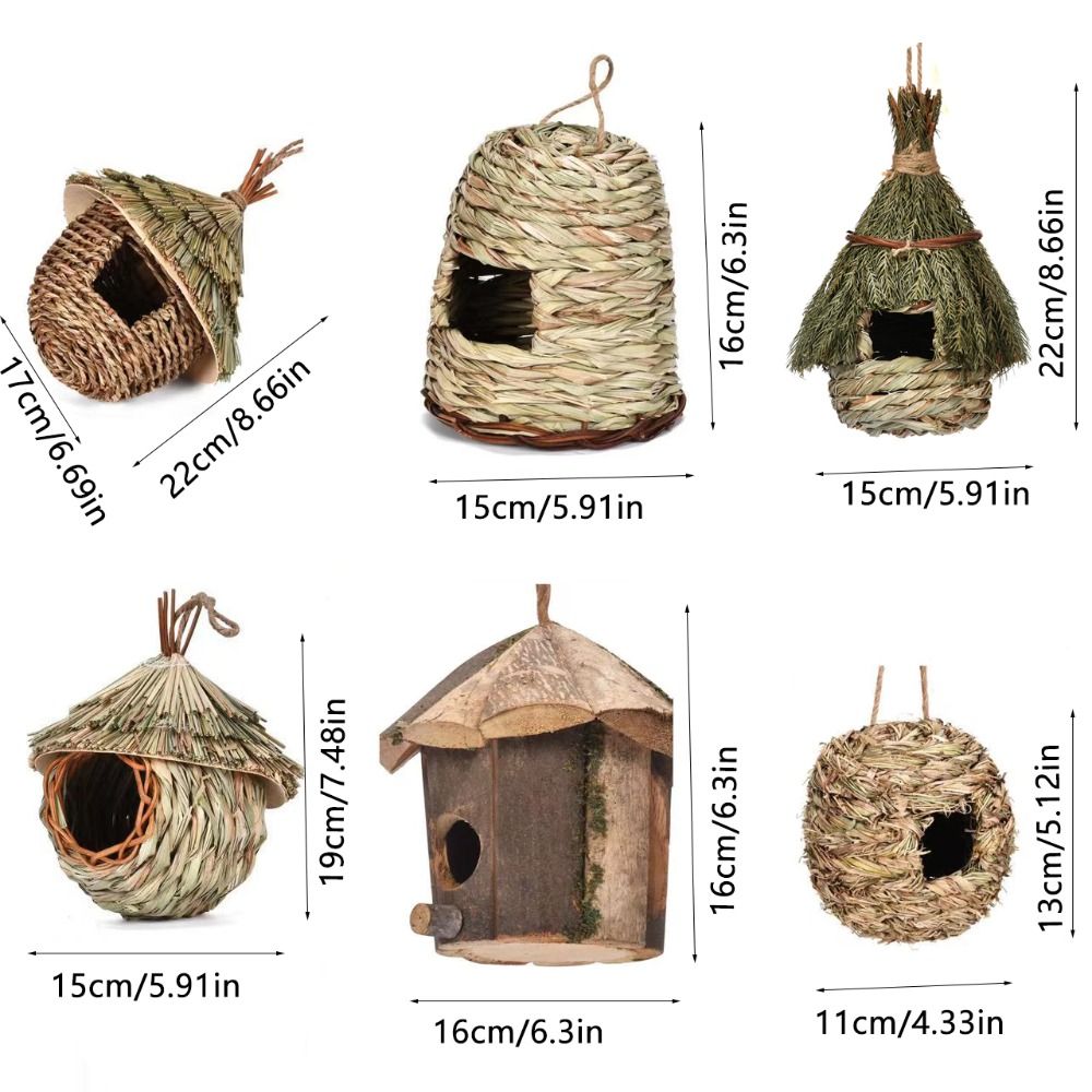 Pet Bedroom 6 Style Birds House Weaved Outdoor Decorative Parrot Breeding Hut Garden Hanging Natural Grass Hummingbird Cage Shelter