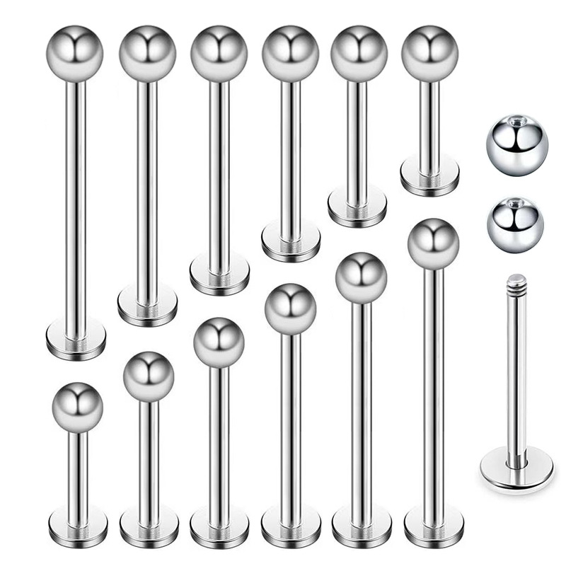 【Top Picks】External Thread Rod Stainless Steel high quality Round Steel Ball Lip Stud Earrings Cool Sha Sweet Girl contrast piercing lip decoration