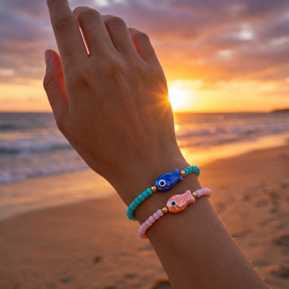 Vintage Sea Series Bohemian Ocean Bracelet Colorful Wristband Fish Pendant Bracelet Cute Beach Bangle Summer