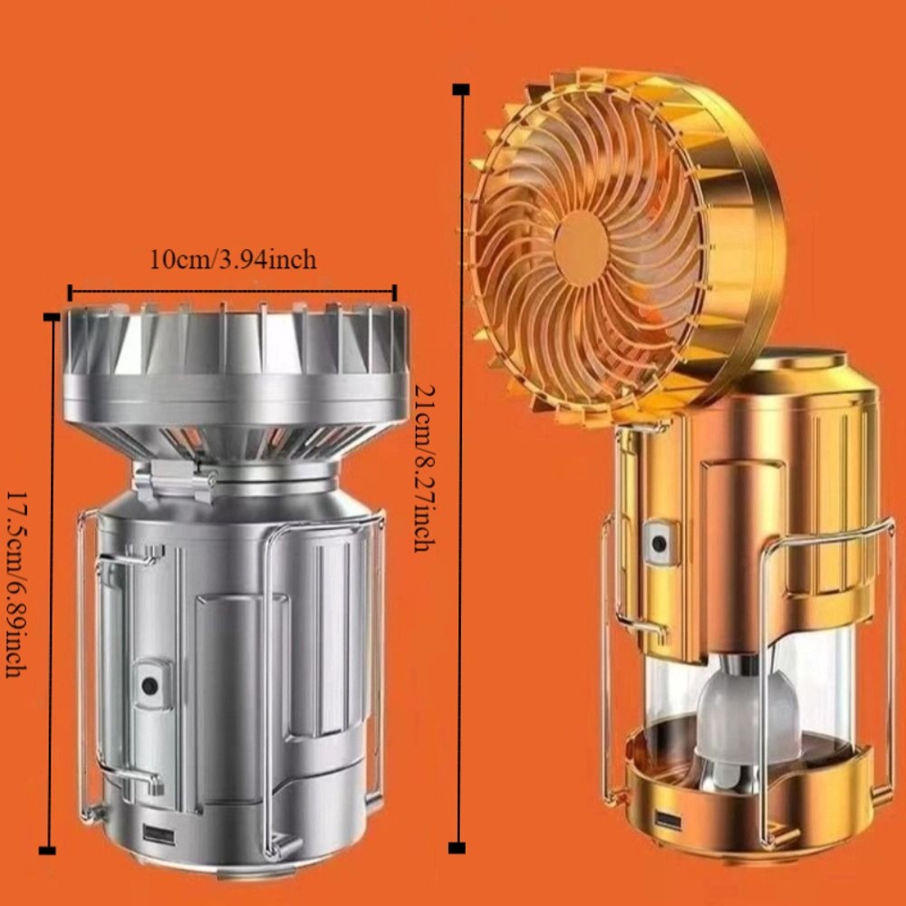 2 in Solar Powered Solar Camping Lantern Portable Stretchable Portable Electric Fan Charging 5W Rechargeable LED Light Hiking