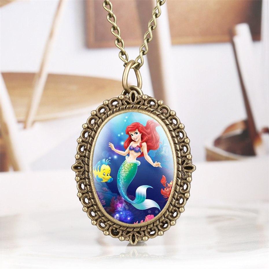 【Innovative design】Small Dial Lovely Mermaid Pattern Pocket Watch for Kid Girl Vintage Elegant Women Watches Necklace Pendant 2019 Arrival