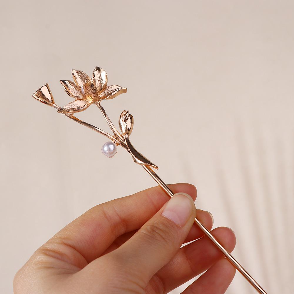Women Exquisite Flower Cheongsam Lotus Metal Hairpin Chinese Style Headwear Ancient Style Hairpin Hanfu Hair Sticks