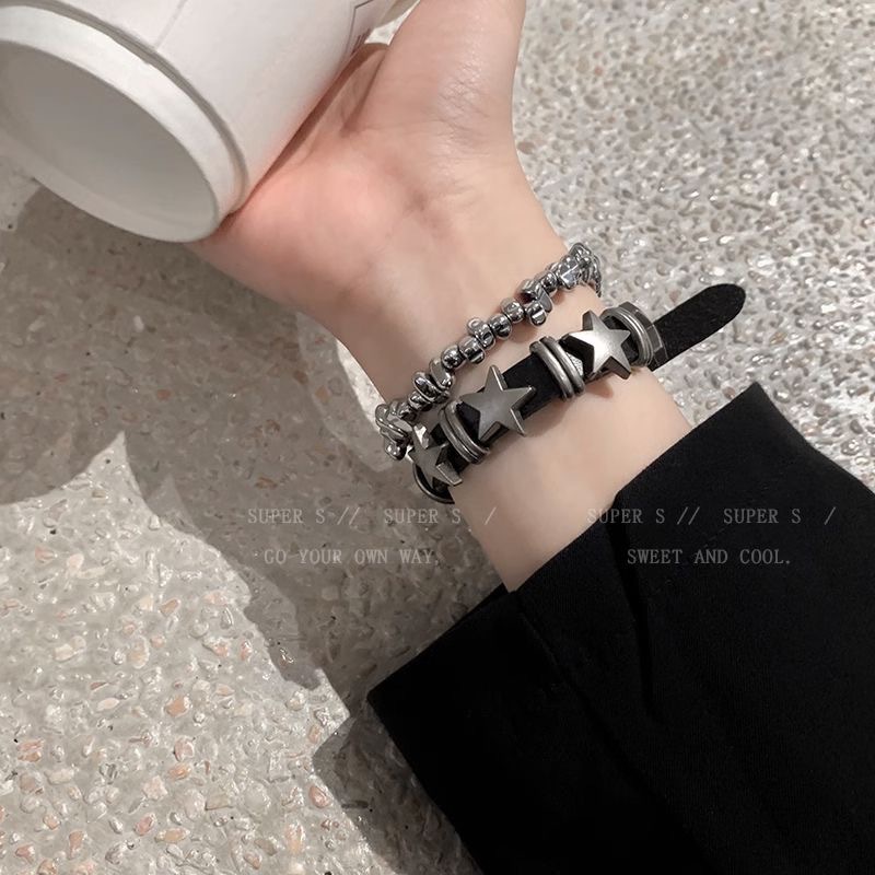 【New Arrivals】Punk Rock y2k Dark Star Leather Bracelet Women's Trendy Sweet Cool Spice Girl Niche Couple Men's Bracelet Necklace Accessories