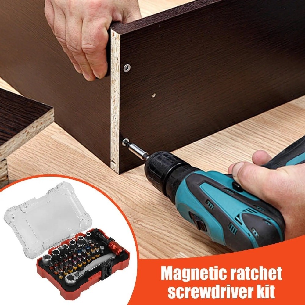 38 Pieces Magnetic Screwdriver Ratchet Set Wear-resistant Anti-slip Ratcheting Wrench Tool Multi-Purpose Industrial Grade Screwdriver Socket Box For Car Home Motorcycle Hvac Repair