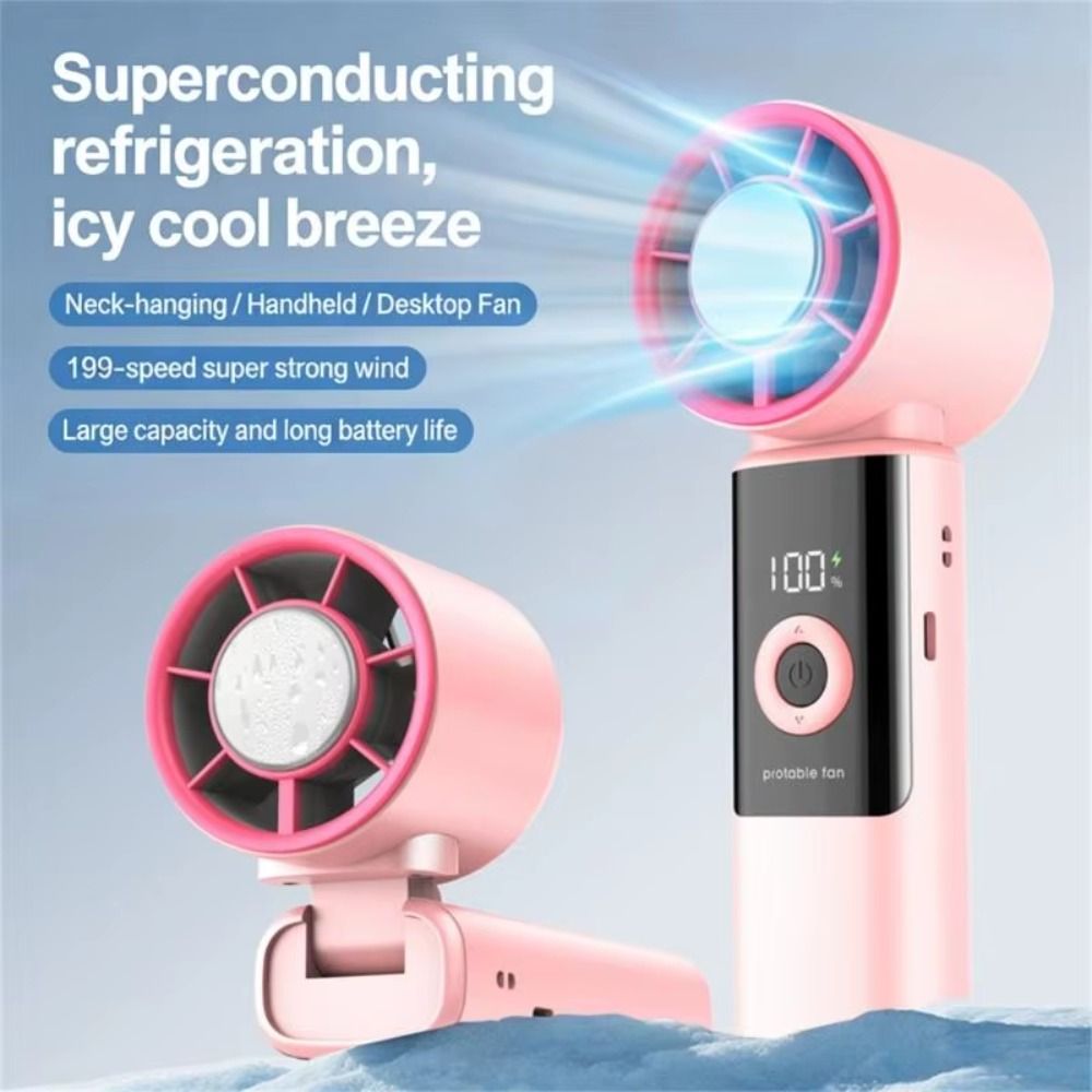Powerful Airflow Digital Display Portable Handheld Fan Adjustable Folding Design Mini Electric Fan Quiet Operation 199 Gear Wind Personal Cooling Fan Beach