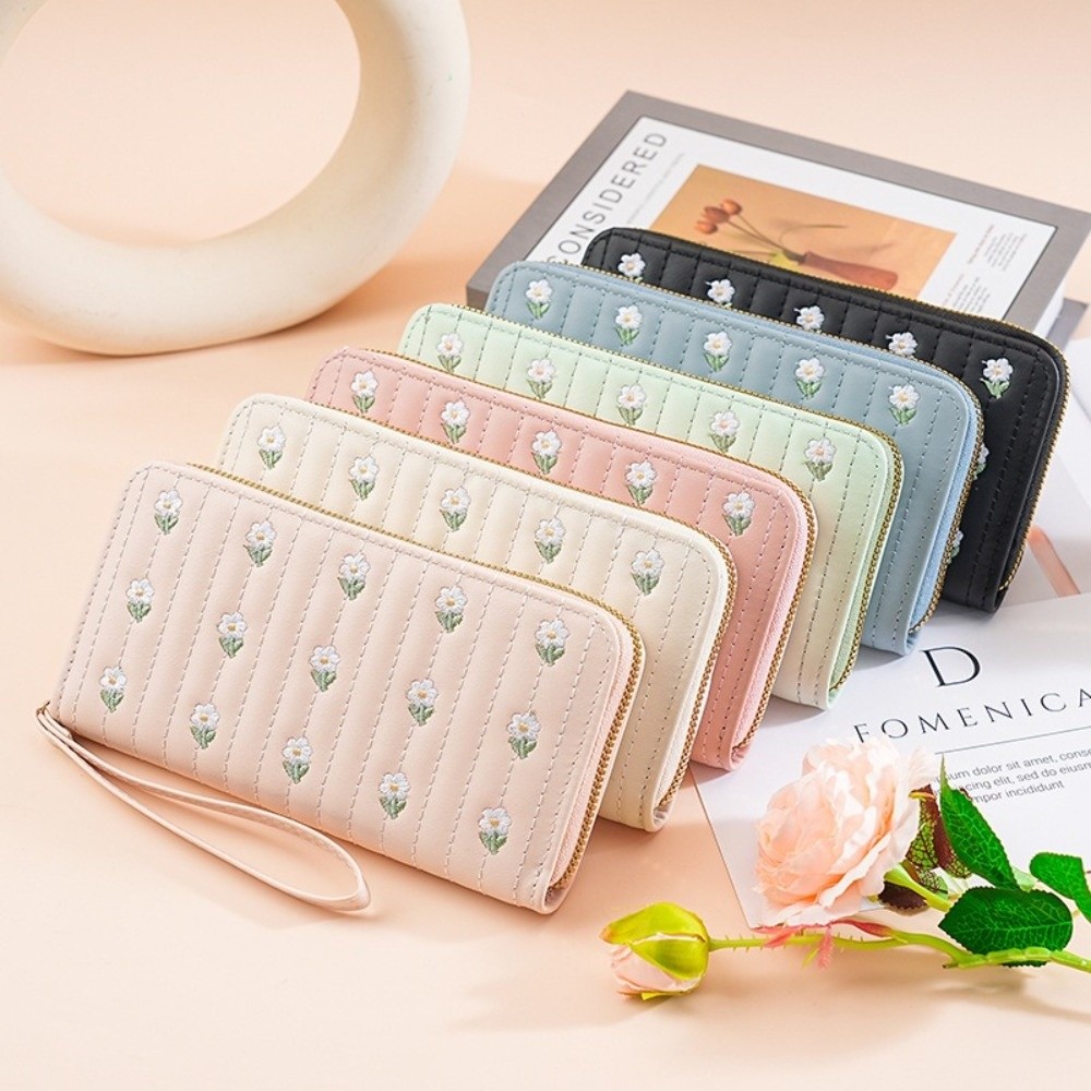 Portable Floral Embroidery Women Long Wallets Multi-Card Slots Zipper Leather Purses Large-Capacity Clutch Bag Women Fashion