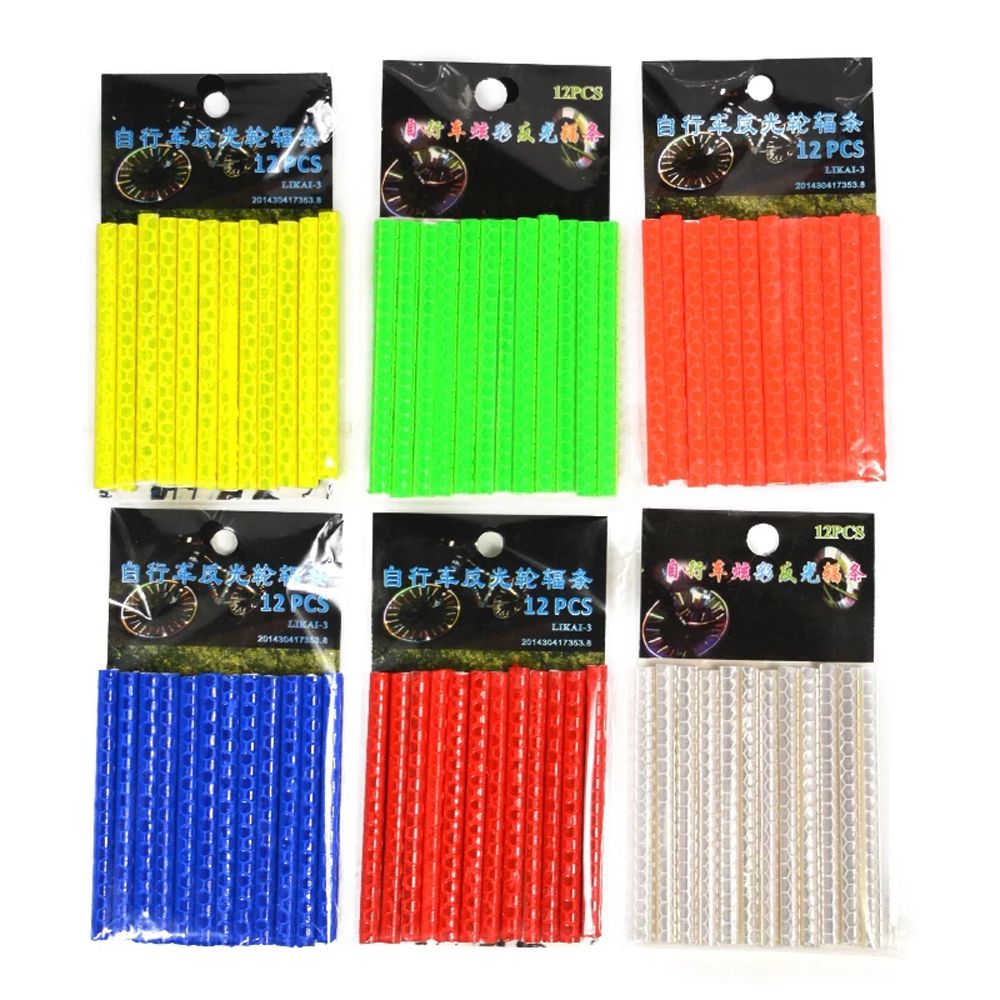 Bicycle Parts 12pcs Mountain Bike Safety Warning Light Reflector Light Spoke Tube Bike Strip Reflector Rim Spoke Clip Bicycle Reflective Tube