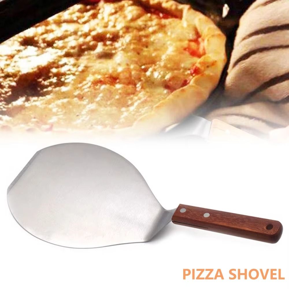 Stainless Steel Pizza Paddle Wooden Handle Portable Pizza Peel Sturdy Ergonomic Pizza Shovel Baking Use