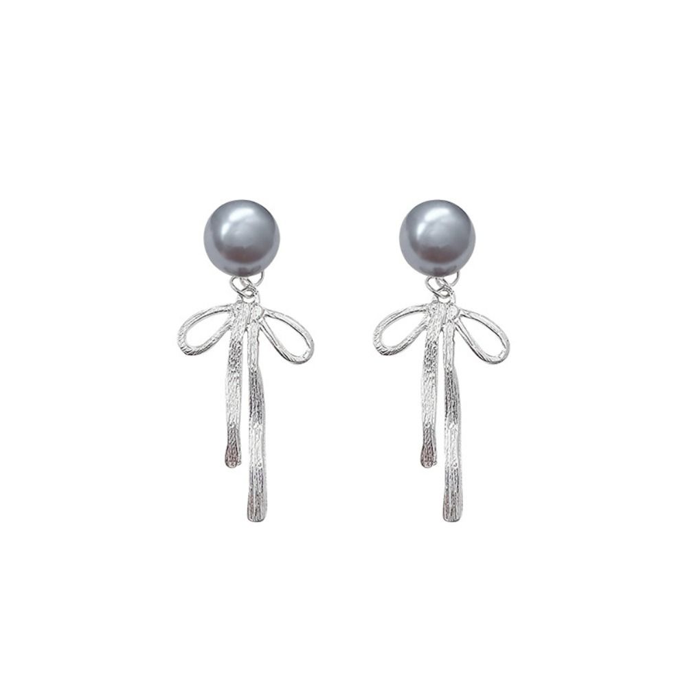 Elegant Pendientes Ribbon Bow Dangle Earrings Grey Jewelry Accessories Simple Earrings Balletcore Piercing Ear Stud Girls Gift