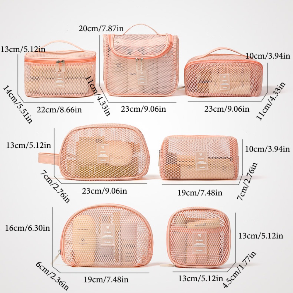 Casual Portable 7 Styles Cosmetic Container Handle Lightweight Mesh Travel Toiletry Bag Large Capacity Sanitary Napkin Bag Lipstick Makeup Organizer Bath