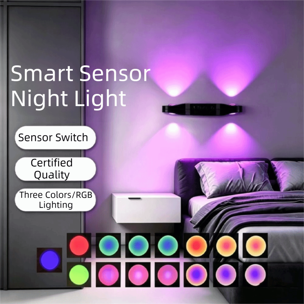 Creative 4-Head Design Wall Lamp Magnetic Suction Human Body Induction Smart Sensor Light Powered Wireless Charging RGB Gradient Ambient Light Creative Home Decor