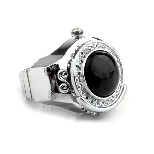 【New arrival】YCYS-Stretchy Black Agate Gem Finger Ring Watch 20mm HOT