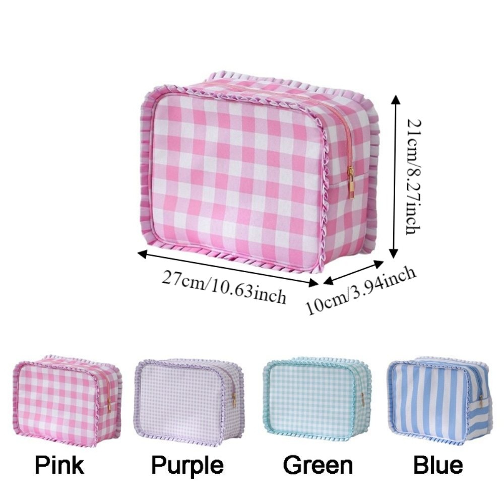 Simple Nylon Ruffle Cosmetic Bag Waterproof Large Lacework Makeup Bags with Zipper Toiletry Organizer Home