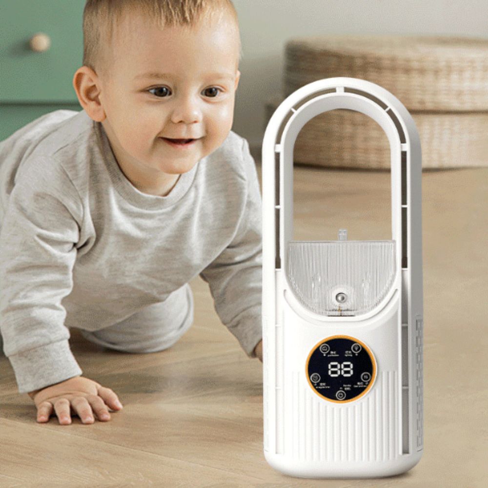 Flexible Usage 6 Speed Portable Air Cooler Silent Timer Bladeless Design Fan Humidifying Function Compact Lightweight Leafless Fan Indoor Use