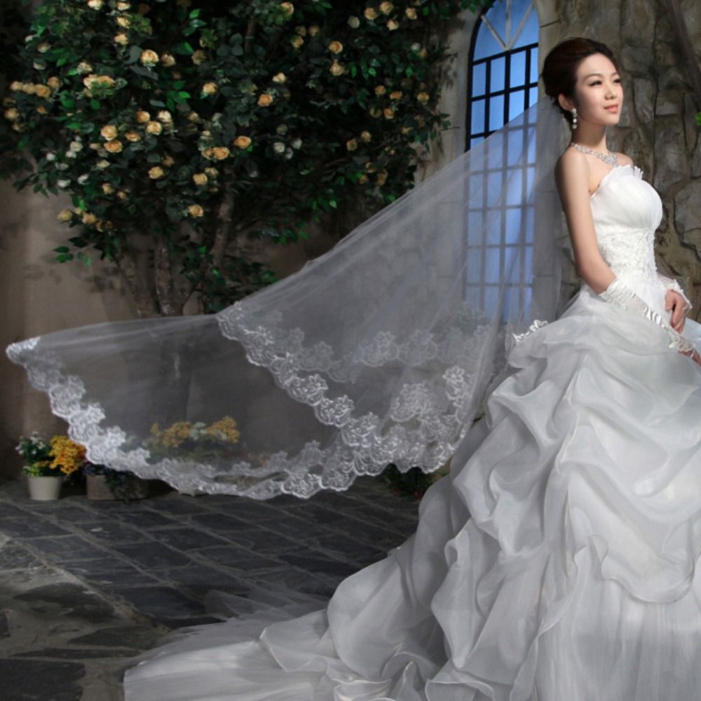 Lace Veil .5/3/5m Bridal Veil White Embroidered Edge Wedding Veil Cute Floral Tulle Veil Bridal Accessories