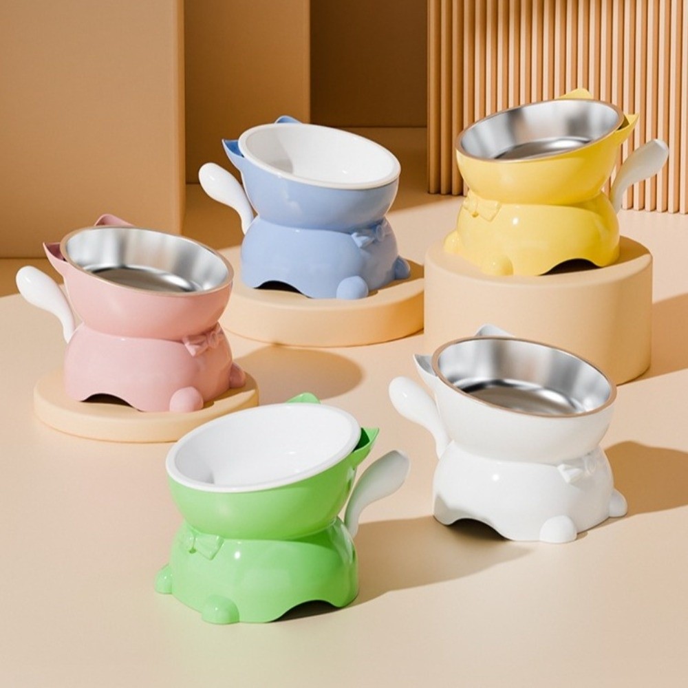 Easy Clean Large Diameter Elevated Cat Bowl Anti-knock Anti-leakage High Foot Bowl Anti-spill Anti-choke Neck Protection Bowl Outdoor Use