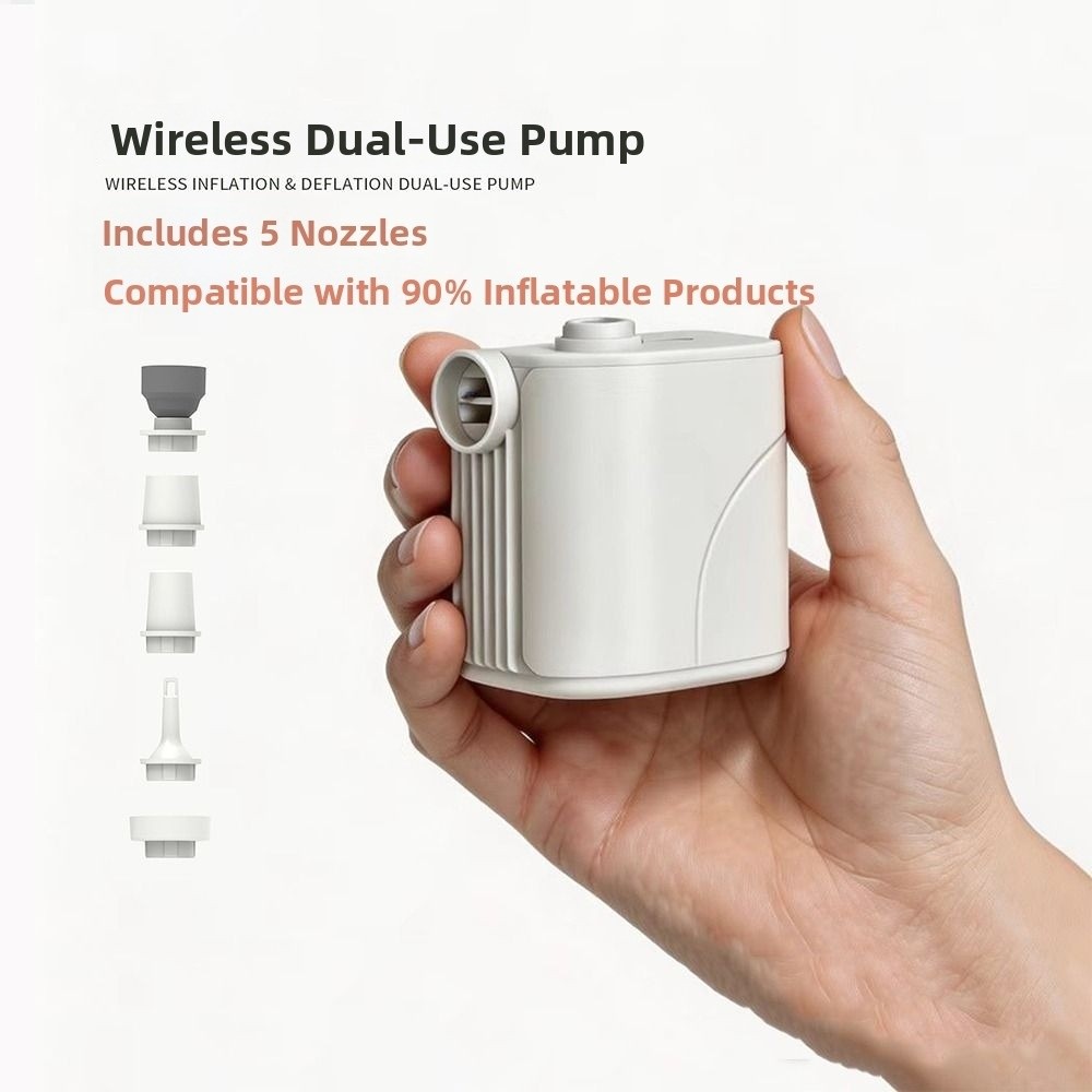 Small Rechargeable Electric Air Pump Portable with 5 Nozzles Wireless Air Inflator Mini Electric Inflator Small Pump Outdoor