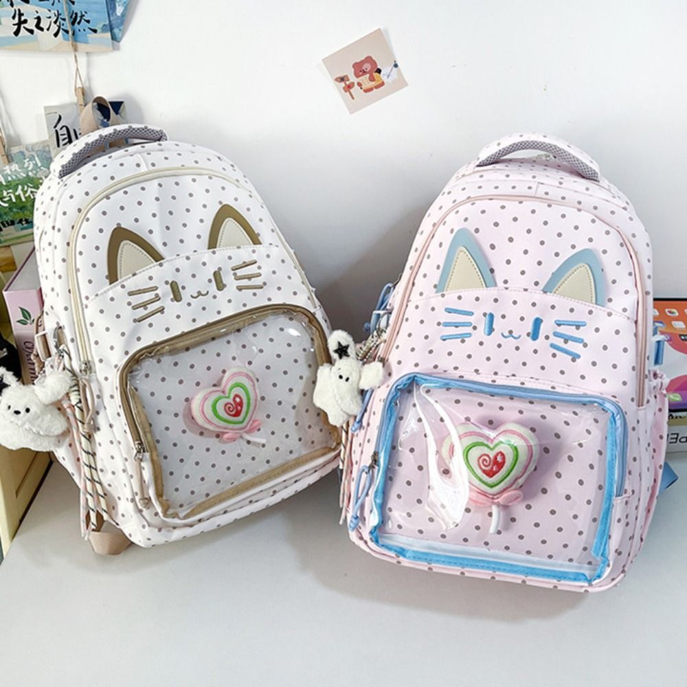 Cute Preppy Style Cartoon Cat Backpack Embroidery Cute School Backpack Portable Large Capacity Students School Bag Women