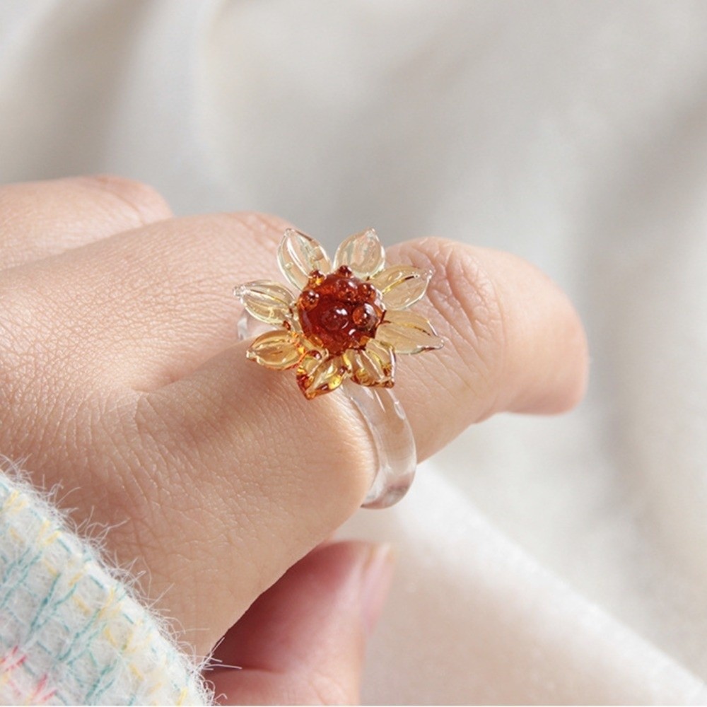 Daisy Handmade Glass Four-leaf Clover Ring Cute Exquisite Flowers Finger Ring Elegant Fashion Coloured Glaze Ring Summer