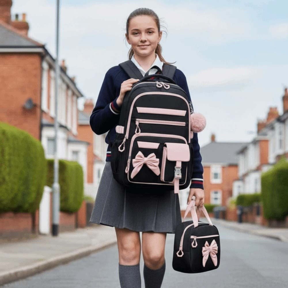Laptop Bag Daypack Three-piece School Bag Set Casual with Pen Bag Large Capacity Backpack Scratch Prevention Durable Nylon Bow Backpack Outdoor