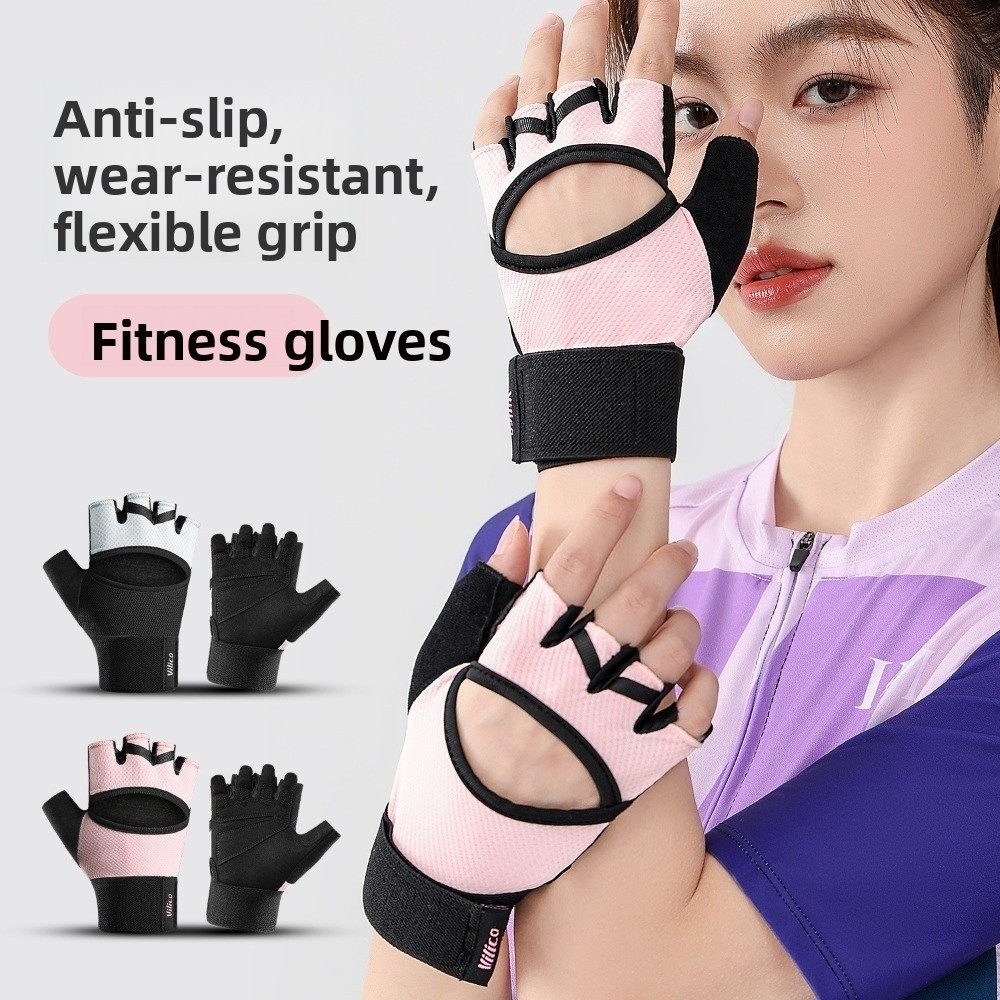 1Pair Bicycle Mittens Breathable Gym Fitness Gloves Anti-Slip Half Finger Fishing Gloves Wear-Resistant Shock-absorbing Sport Riding Gloves Yoga Training