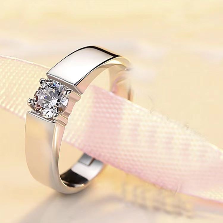 【New Arrivals】Imitation moissanite 1 karat opening adjustable men's ring four claw simulation drill ring factory direct sales