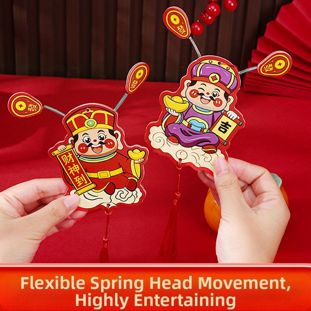 4Pcs Festive Ornament Cartoon God of Wealth Fridge Magnets Chinese Style Creative Shaking Head God Pendant Portable with Tassels Spring Festival Magnet New Year Gift