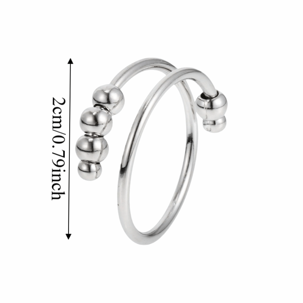 New Stainless Steel Anti Stress Jewelry Open Design Rotating Freely Spinner Ring Beads Elegant Adjustable Finger Ring Gift