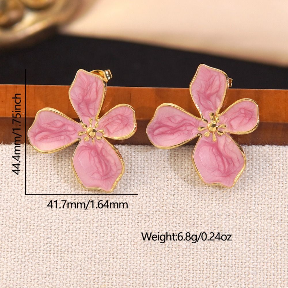 Candy Color Pink Flower Stud Earrings and Flowers Round Flower Drop Oil Flower Earrings 304 Stainless Steel Simple Delicate Exaggerated Earrings Lady Party