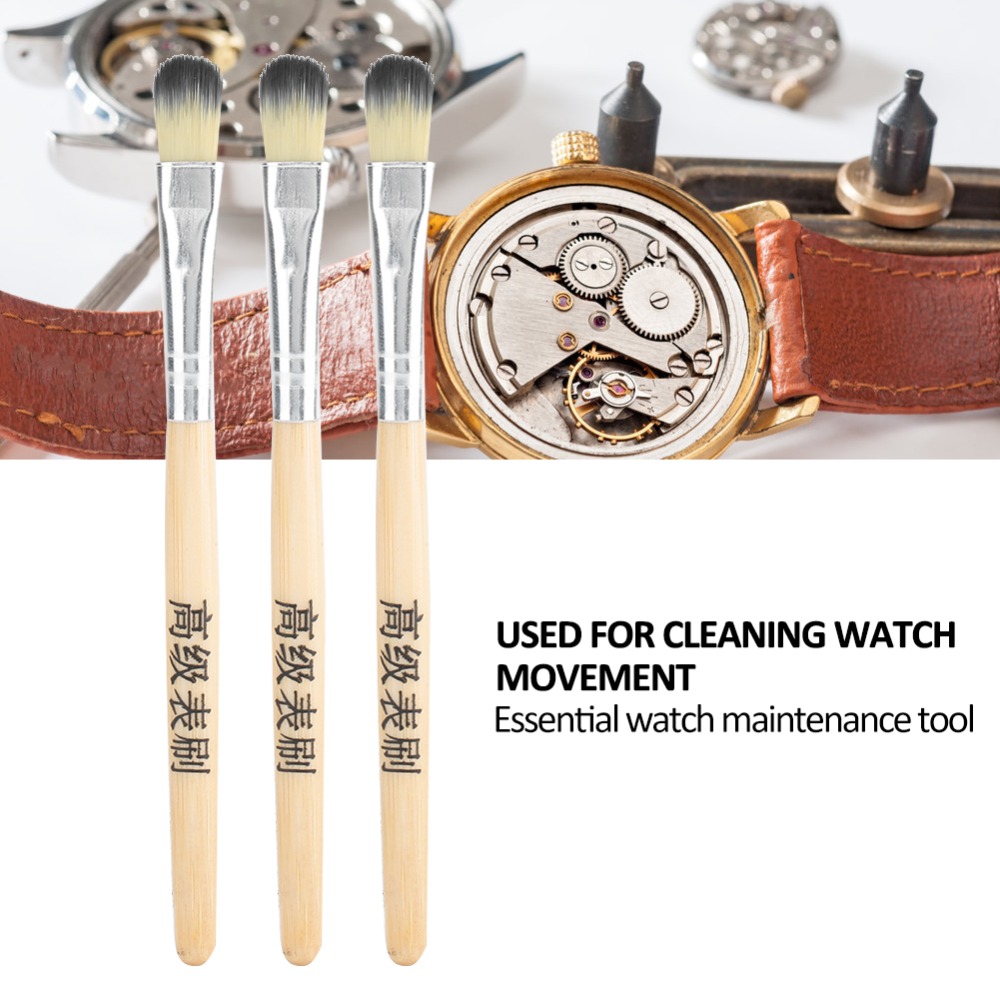 3pcs Professional Wooden Handle Watch Cleaning Brush Brush Hair Wood Watch Repair Tool Watch Part Repair Accessories Maintenance