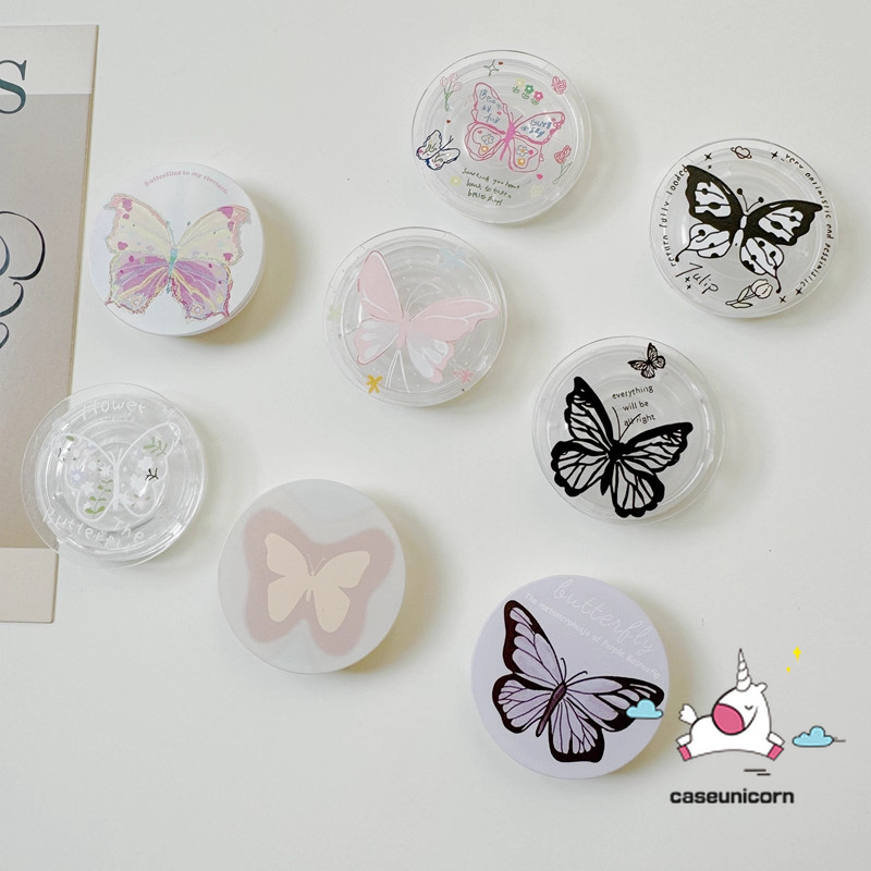 Dreamy Romantic Sweet Cute Funny Butterfly Interesting Luxury Lazy Stand Circular Transparent Bracket for Airbag Creative Mobile Desktop Creative Stand